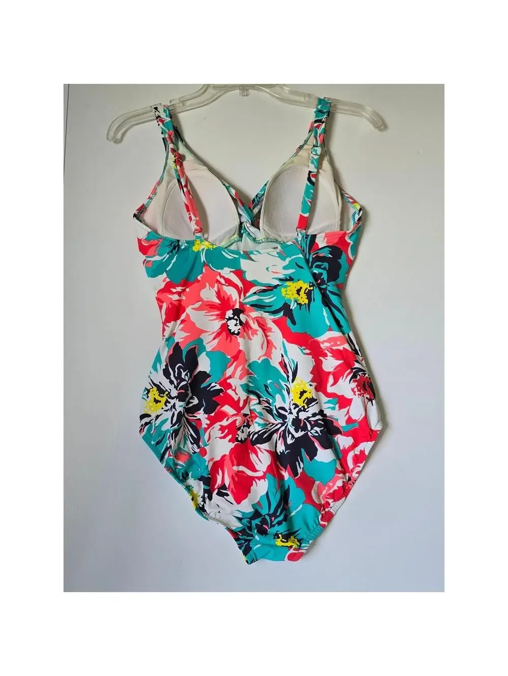 Tropical Floral Ruched One Piece Swimsuit Coral Teal V-Neck Padded Poshmark